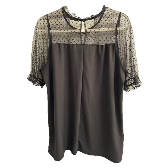 Cure Women’s Plus Short Sleeve Black Top Lace Shoulder Cleavage Whimsygoth 1X - Picture 2 of 5